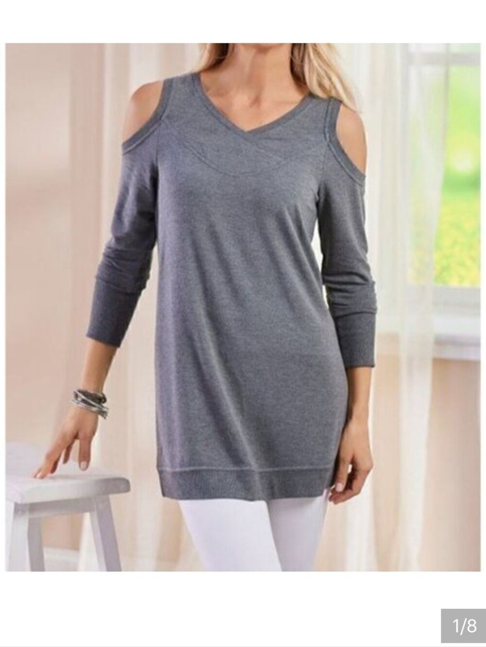 Soft Surroundings Cortese Cold-Shoulder V-Neck Tunic Sweater - Gray NWT